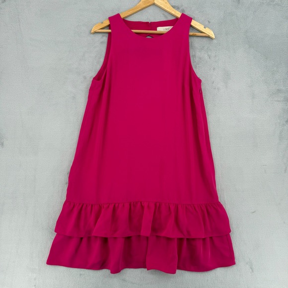 Loft Womens Pink Sleeveless Ruffle Hem Cutout Back Shift Dress Size 10 NEW - Picture 2 of 13